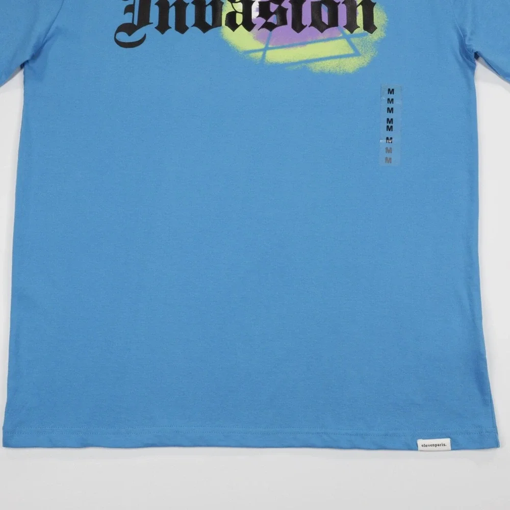 Eleven Paris Men's‎ Crew Neck Graphic T-Shirt Blue Short Sleeve Cotton Size M